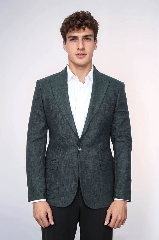 Blazer Hombre Slim Fit Estampado Verde Oscuro - Wessi