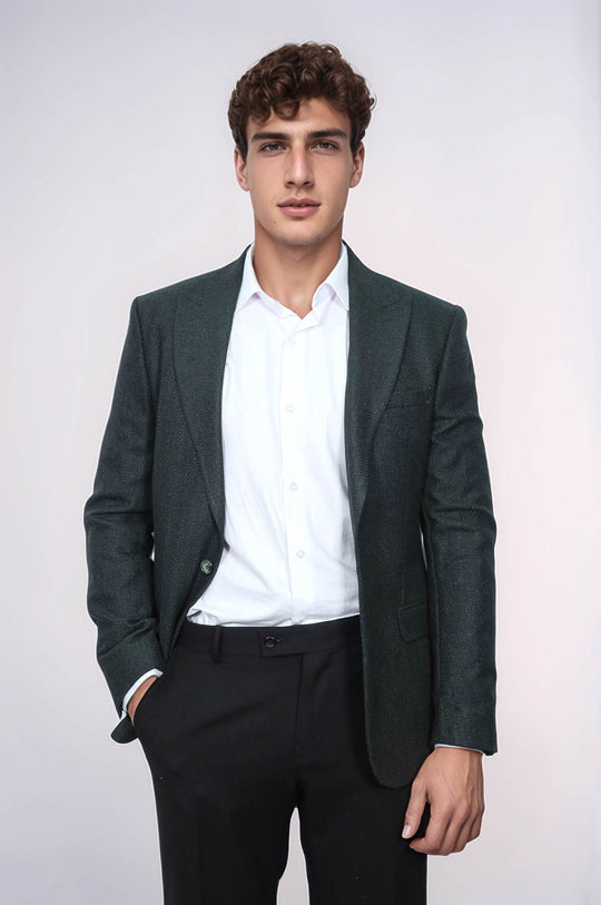 Blazer Hombre Slim Fit Estampado Verde Oscuro - Wessi