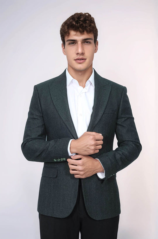 Blazer Hombre Slim Fit Estampado Verde Oscuro - Wessi