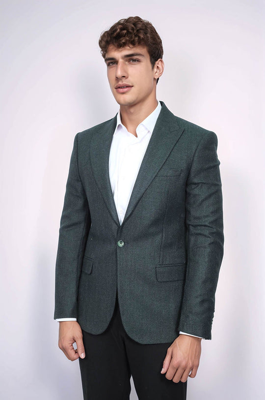 Blazer Hombre Slim Fit Estampado Verde Oscuro - Wessi