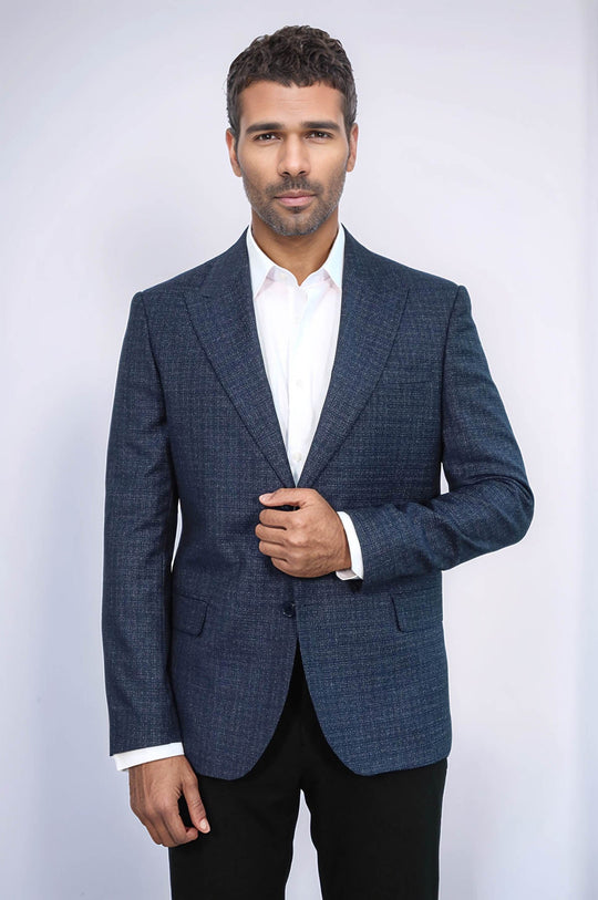 Blazer Hombre Estampado Solapa Ancha Azul Marino - Wessi