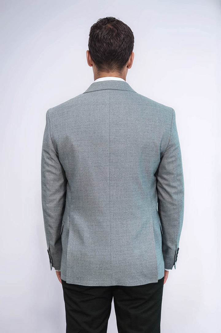 Patterned Wide Lapel Grey Men Blazer - Wessi
