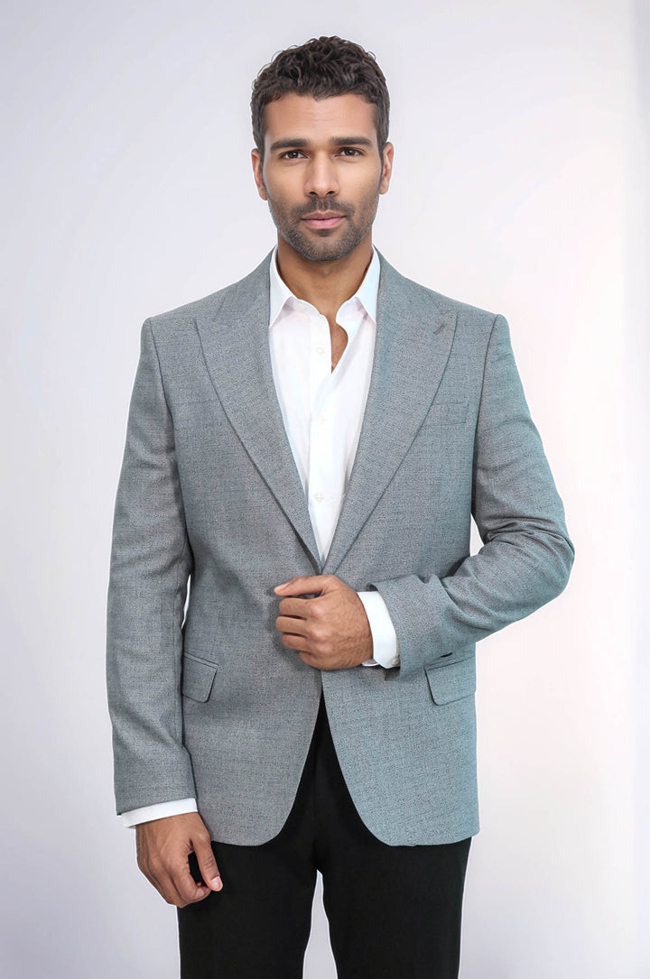Patterned Wide Lapel Grey Men Blazer - Wessi