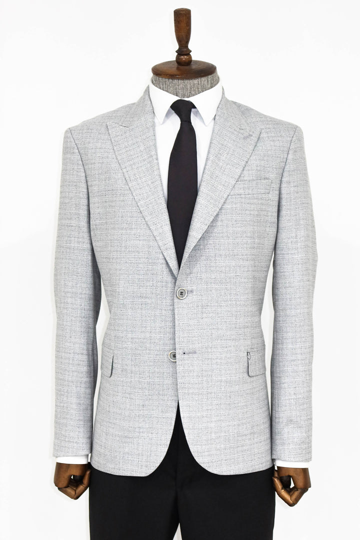 Patterned Wide Lapel Grey Men Blazer and Trousers Combination - Wessi