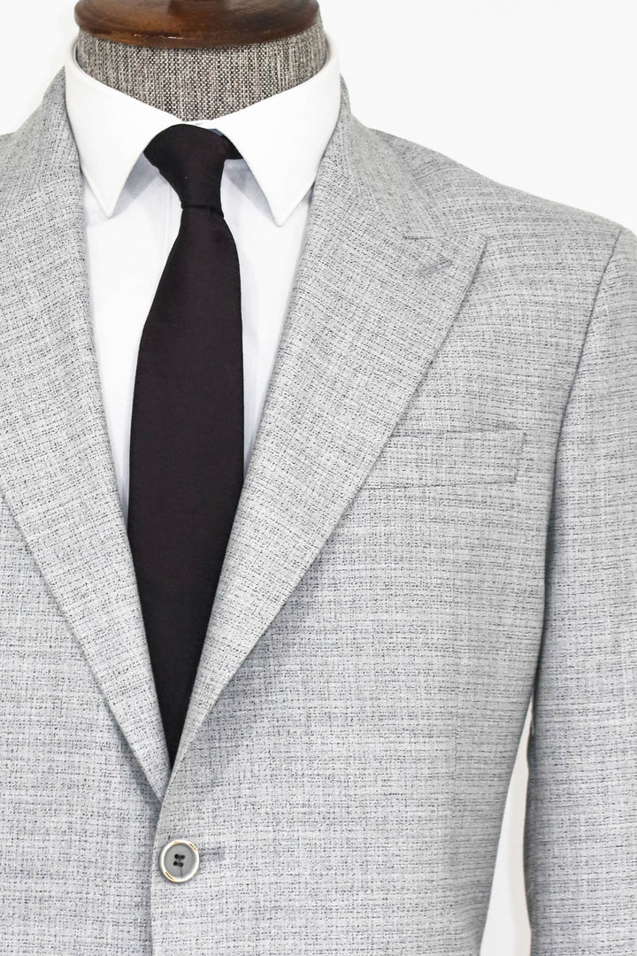 Patterned Wide Lapel Grey Men Blazer and Trousers Combination - Wessi