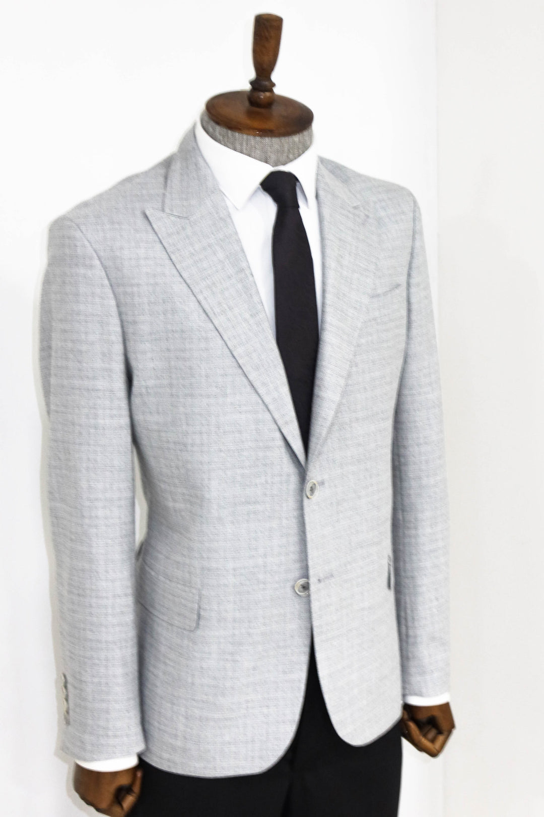 Patterned Wide Lapel Grey Men Blazer and Trousers Combination - Wessi