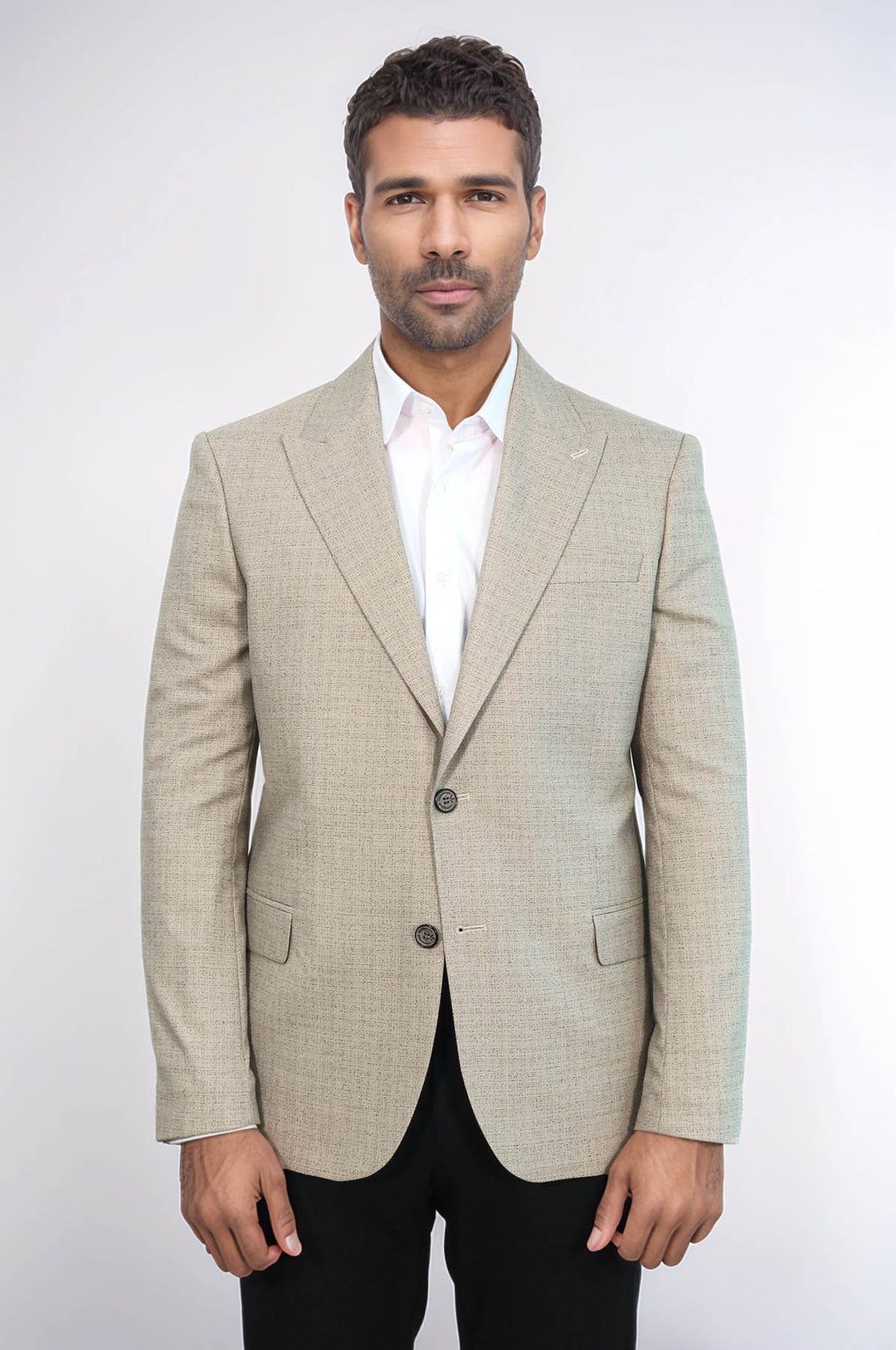 Patterned Wide Lapel Cream Men Blazer - Wessi