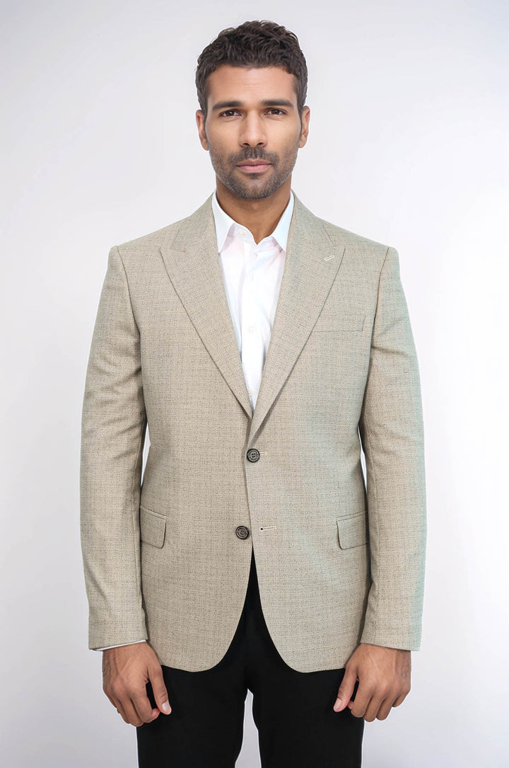 Patterned Wide Lapel Cream Men Blazer - Wessi