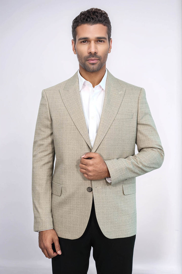 Patterned Wide Lapel Cream Men Blazer - Wessi