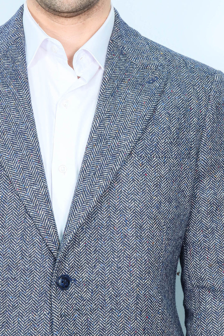 Blazer Hombre Lana Estampado Pata De Gallo Azul - Wessi