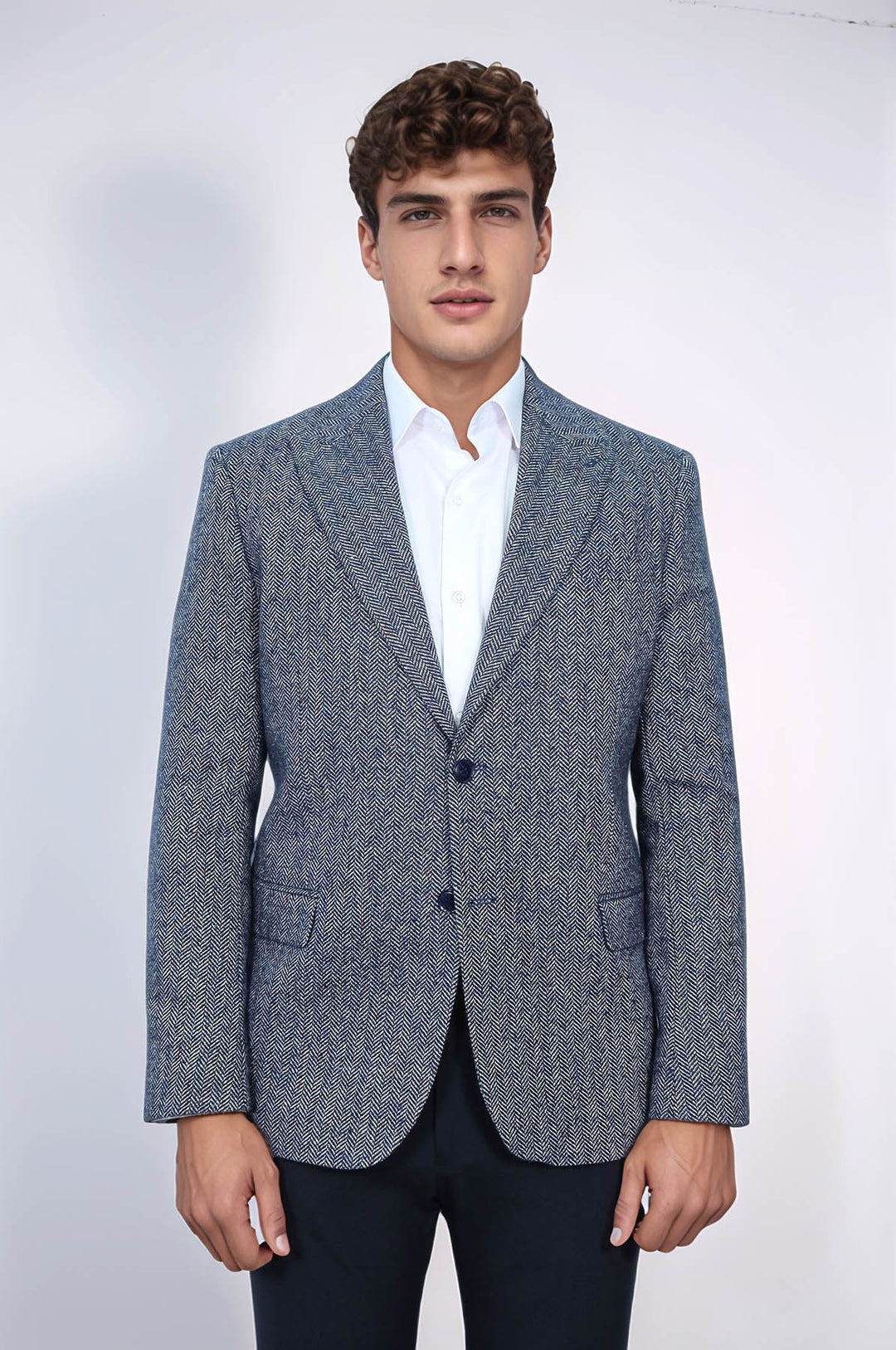 Blazer Hombre Lana Estampado Pata De Gallo Azul - Wessi