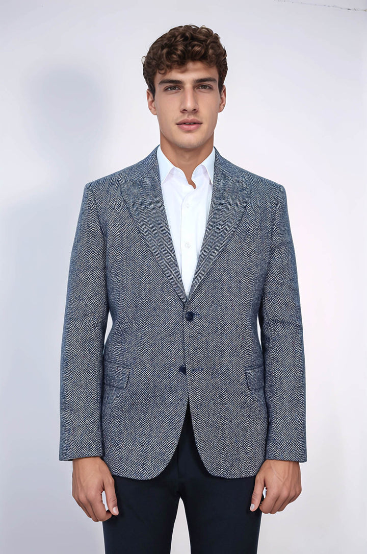 Blazer Hombre Lana Estampado Pata De Gallo Azul - Wessi