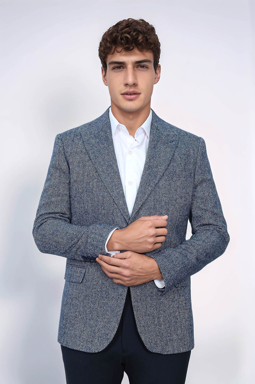 Blazer Hombre Lana Estampado Pata De Gallo Azul - Wessi