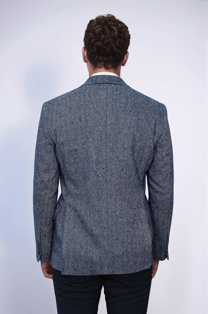 Blazer Hombre Lana Estampado Pata De Gallo Azul - Wessi