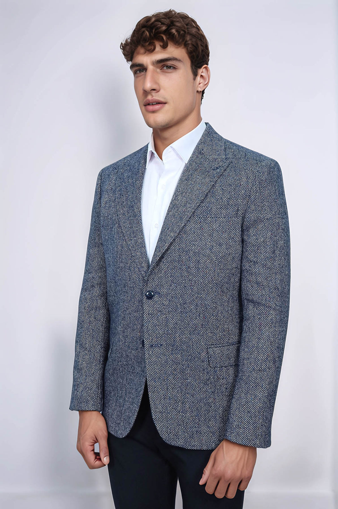 Blazer Hombre Lana Estampado Pata De Gallo Azul - Wessi