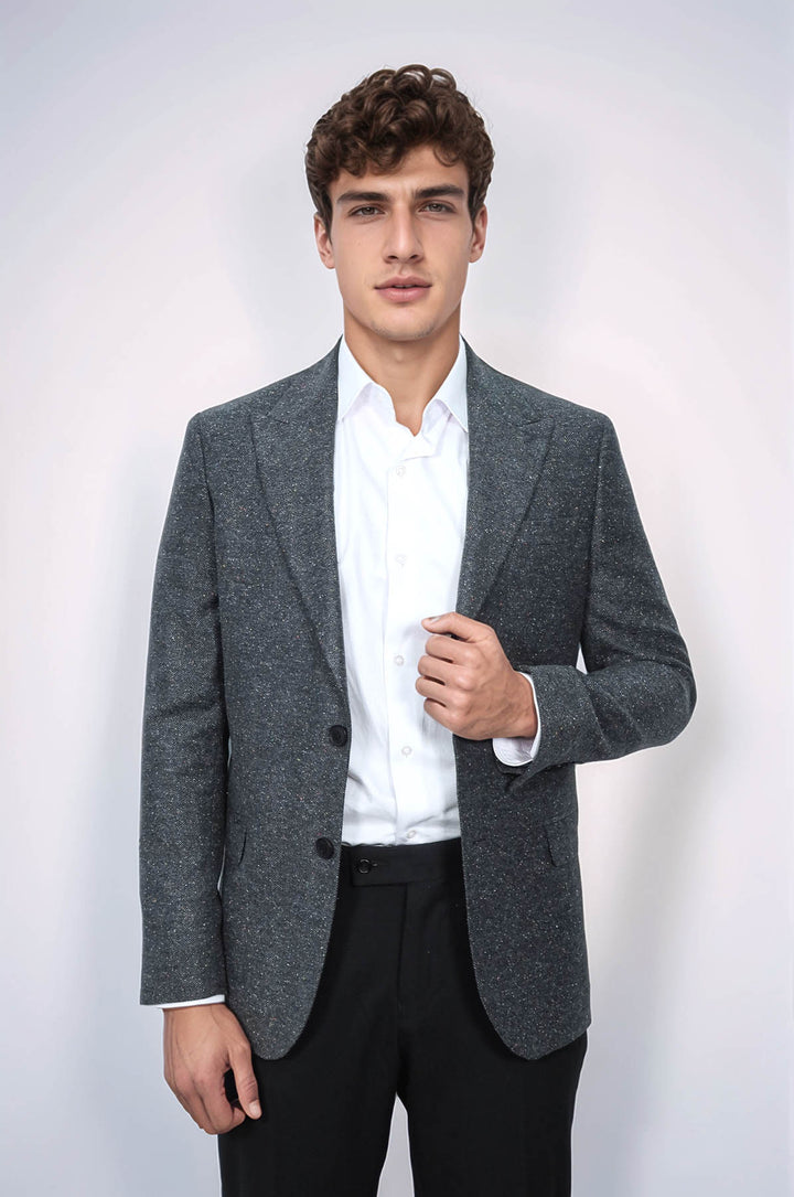 Blazer Hombre Lana Pata De Gallo Antracita - Wessi