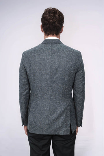 Houndstooth Pattern Wool Anthracite Men Blazer - Wessi