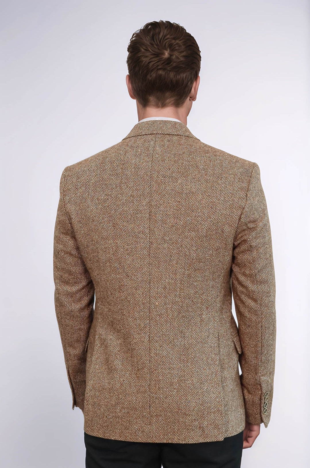 Houndstooth Pattern Wool Light Brown Men Blazer - Wessi