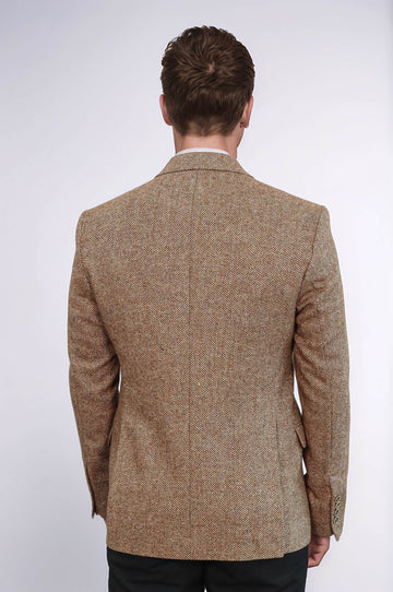 Houndstooth Pattern Wool Light Brown Men Blazer - Wessi