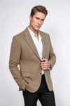 Houndstooth Pattern Wool Light Brown Men Blazer - Wessi