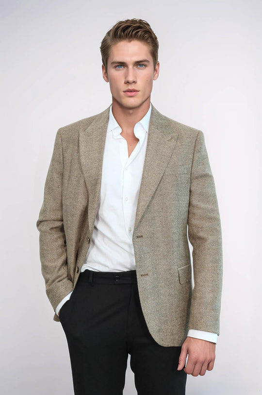 Blazer Hombre Crema Pata De Gallo De Lana Crema - Wessi