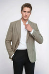 Houndstooth Pattern Wool Cream Men Blazer - Wessi
