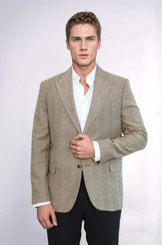 Blazer Hombre Crema Pata De Gallo De Lana Crema - Wessi