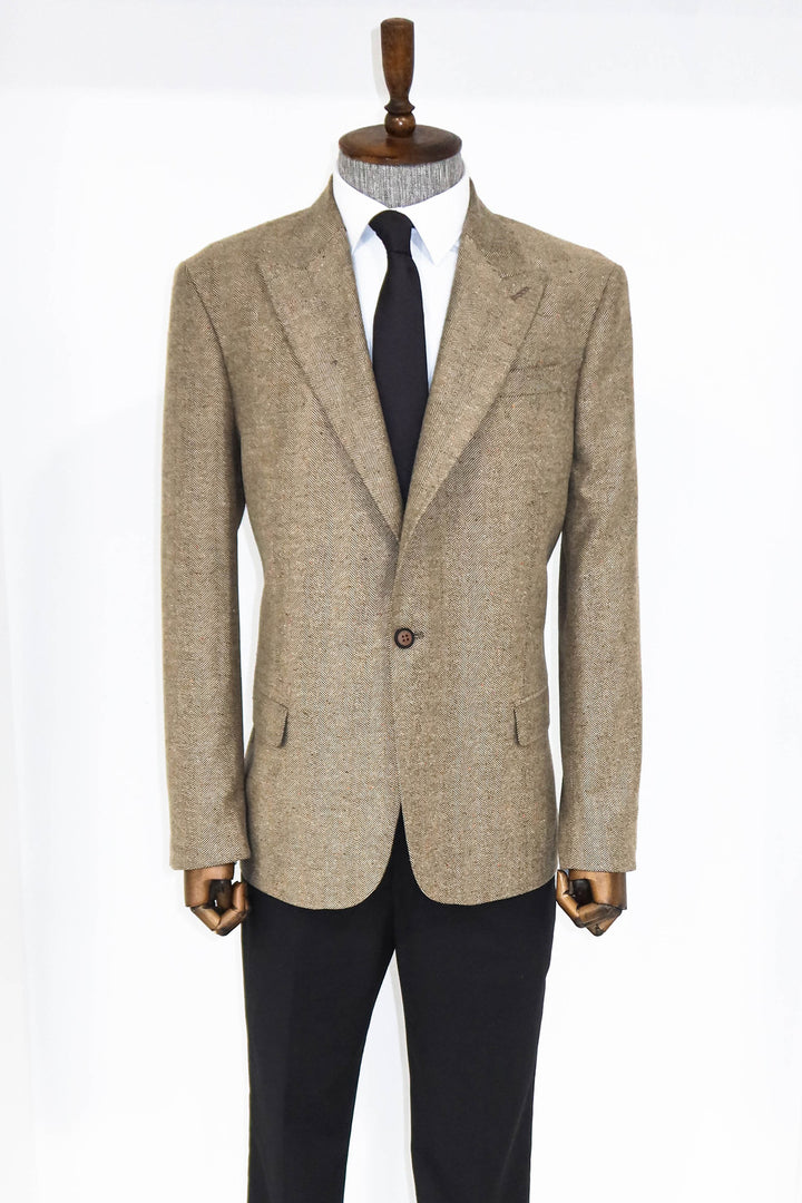 Combinación Blazer Y Pantalón Estampado Pata De Gallo Lana Crema Hombre - Wessi