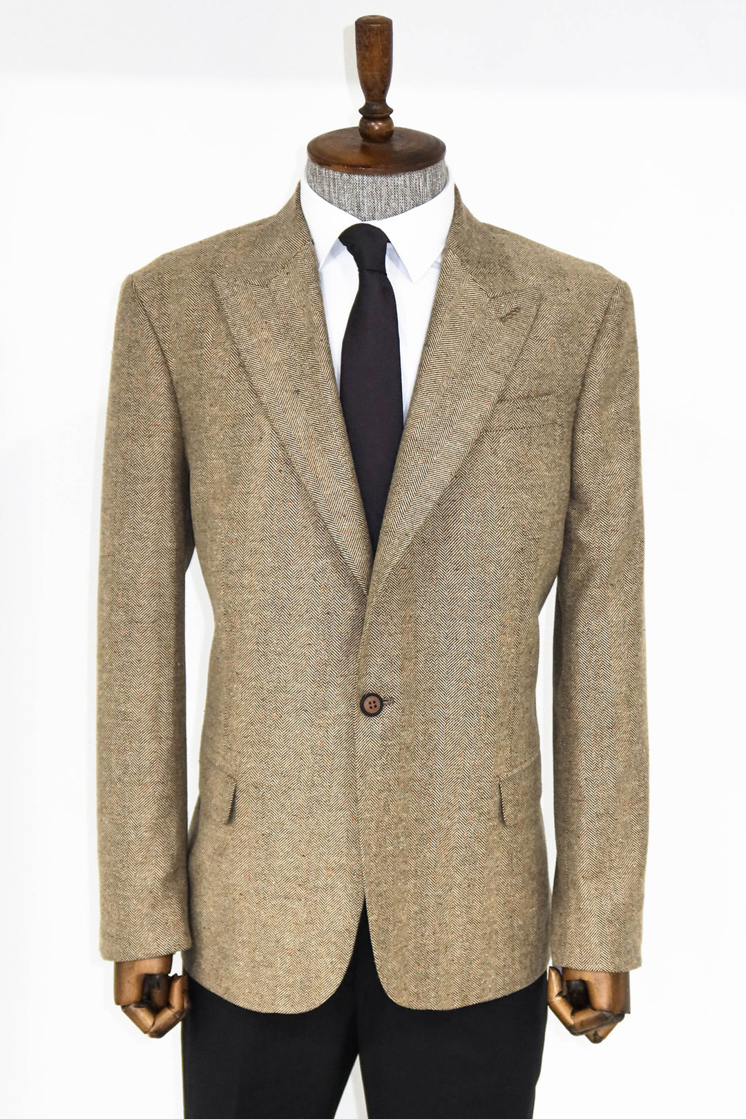 Houndstooth Pattern Wool Cream Men Blazer and Trousers Combination - Wessi