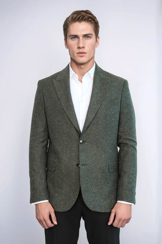 Blazer Hombre Lana Estampado Pata De Gallo Verde - Wessi