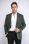 Houndstooth Pattern Wool Green Men Blazer - Wessi