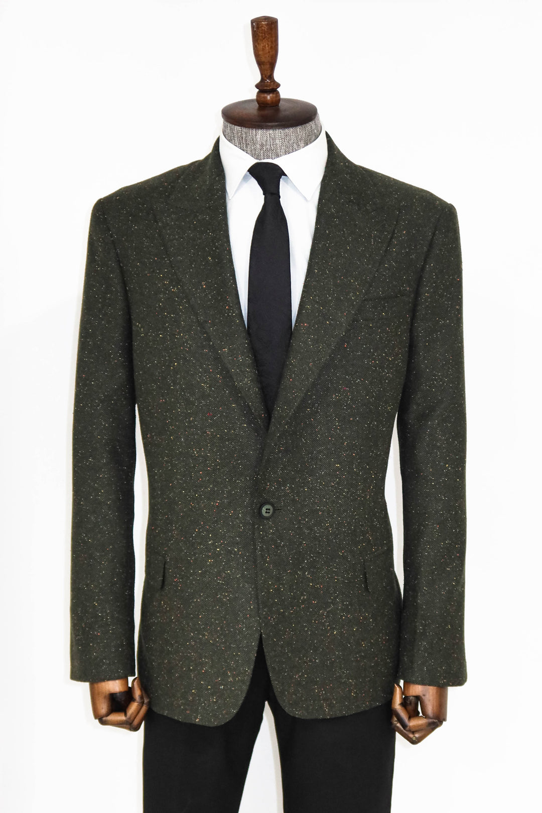 Houndstooth Pattern Wool Green Men Blazer  and Trousers Combination- Wessi