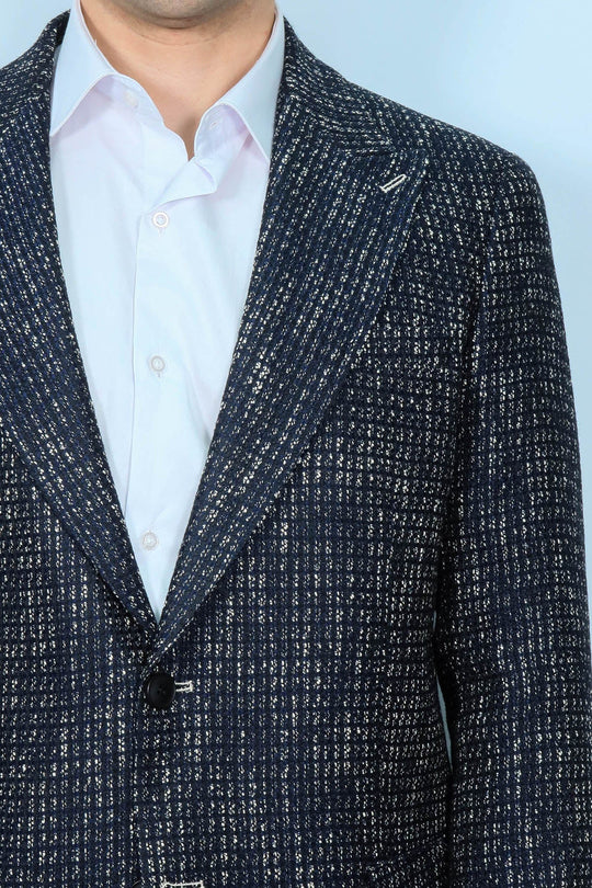 Slim Fit Patterned Sport Navy Blue Men Blazer - Wessi
