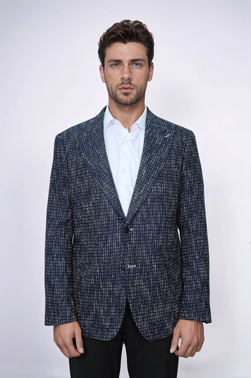 Slim Fit Patterned Sport Navy Blue Men Blazer - Wessi