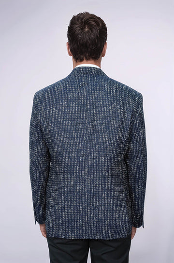 Slim Fit Patterned Sport Navy Blue Men Blazer - Wessi