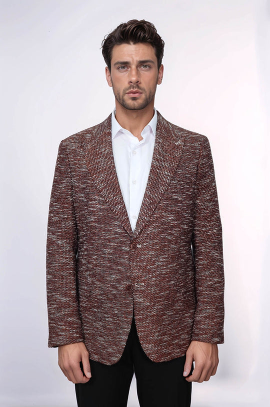 Slim Fit Patterned Sport Brown Men Blazer - Wessi