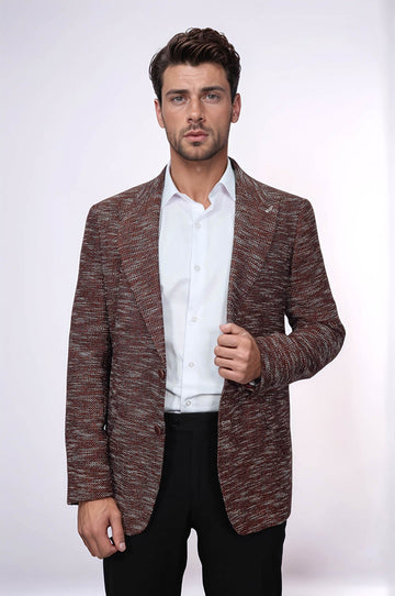 Slim Fit Patterned Sport Brown Men Blazer - Wessi