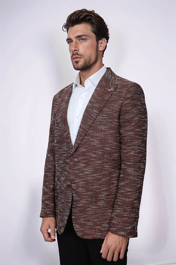 Slim Fit Patterned Sport Brown Men Blazer - Wessi