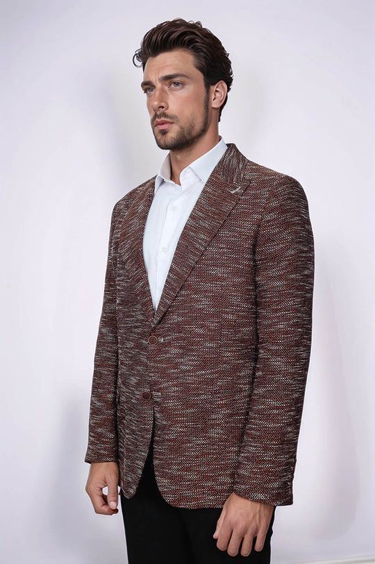 Slim Fit Patterned Sport Brown Men Blazer - Wessi