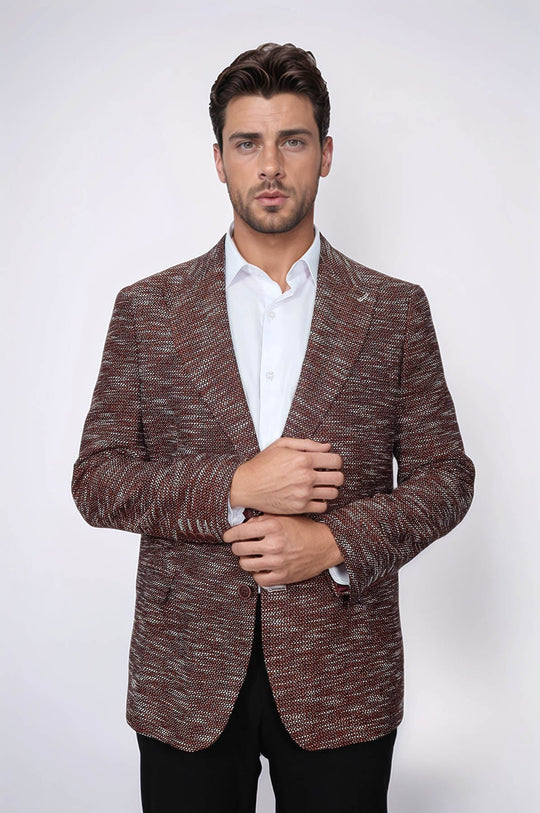 Slim Fit Patterned Sport Brown Men Blazer - Wessi