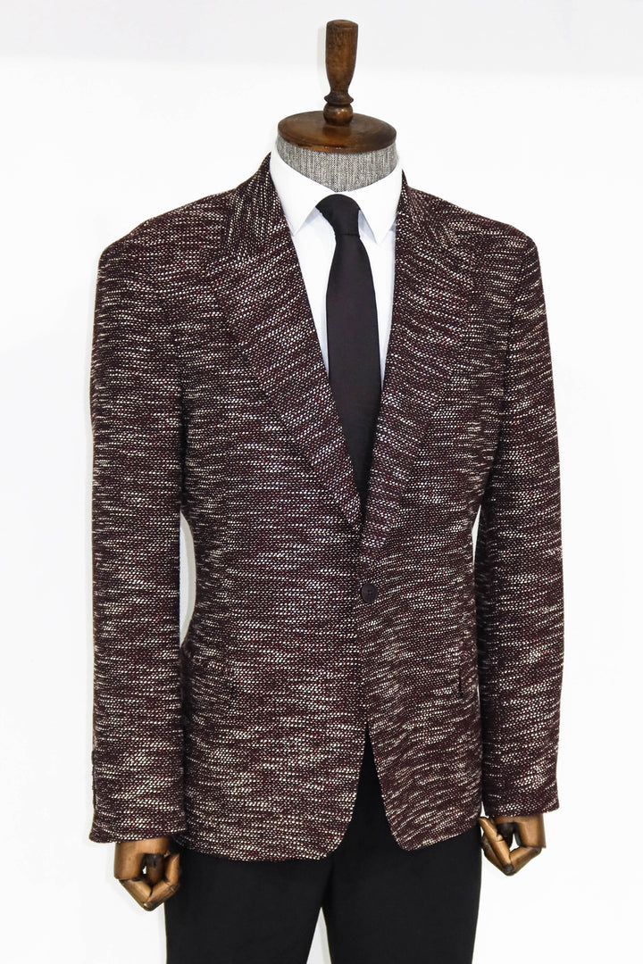 Slim Fit Patterned Sport Burgundy Men Blazer and Trousers Combination- Wessi