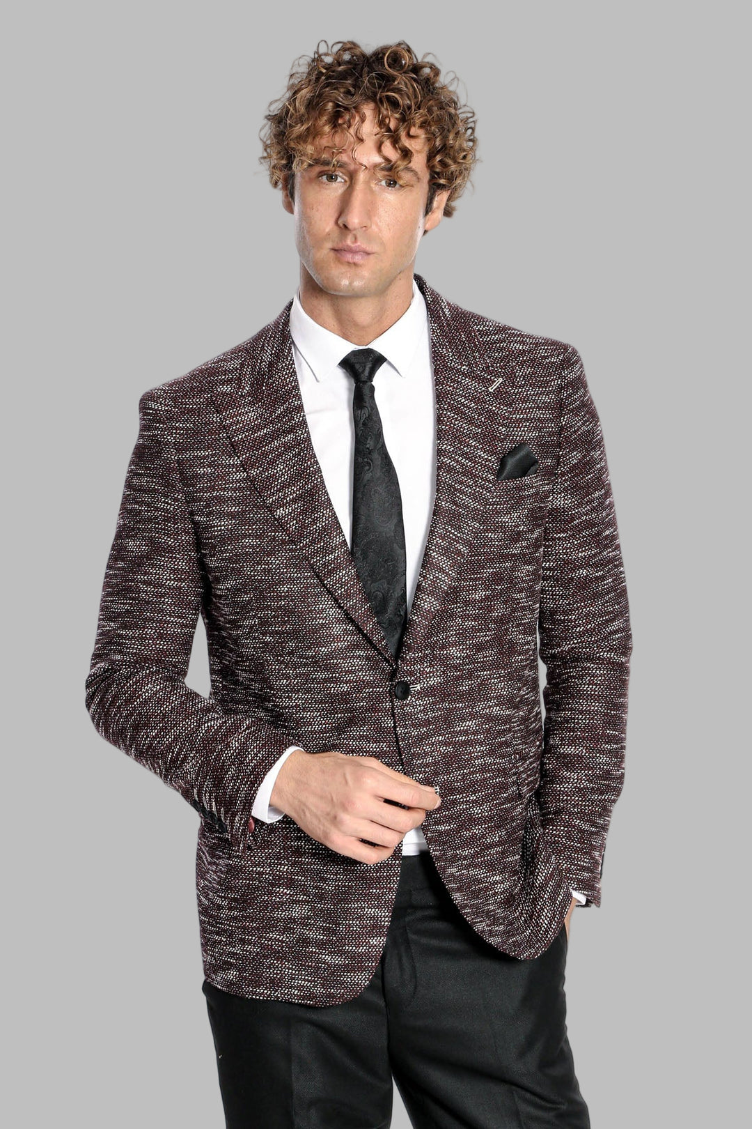 Slim Fit Patterned Sport Burgundy Men Blazer - Wessi