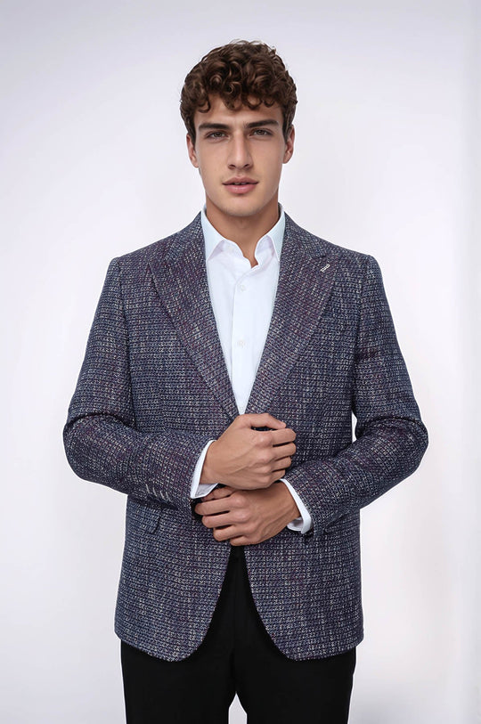 Slim Fit Patterned Sport Purple Men Blazer - Wessi