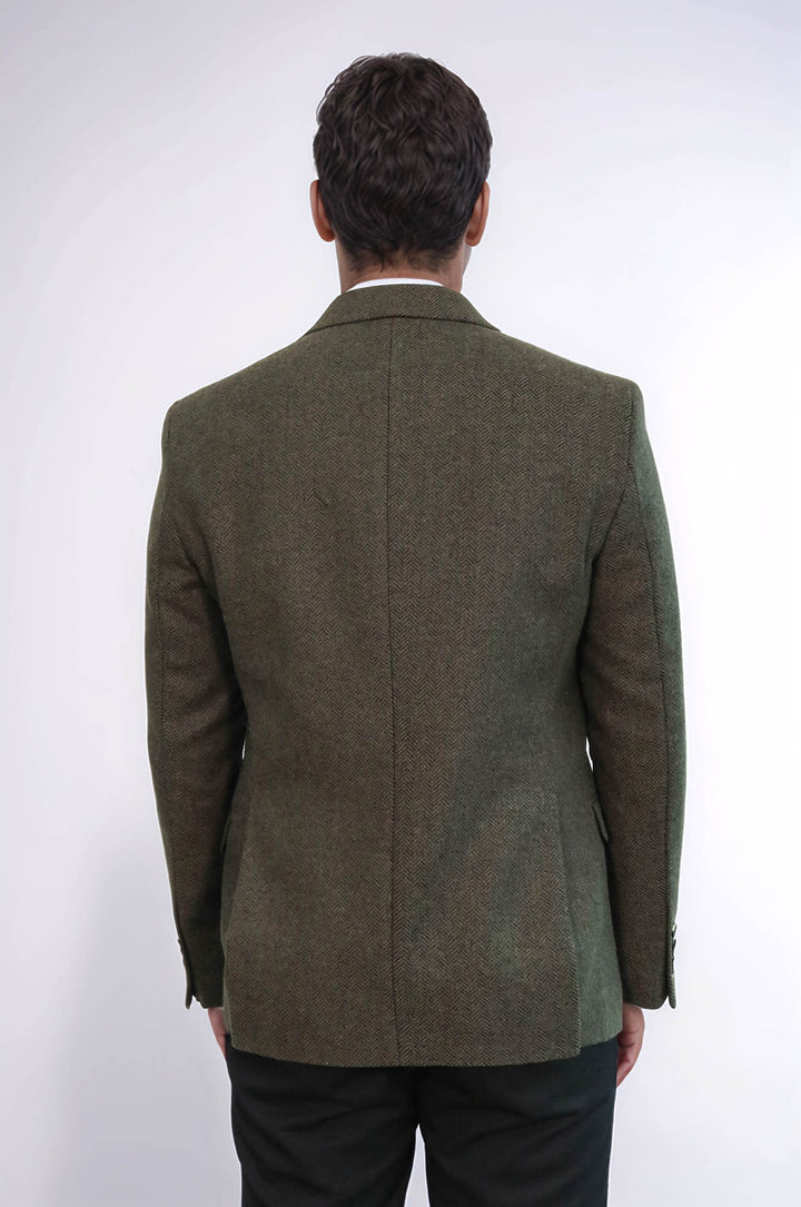 Houndstooth Wool Dark Green Men Blazer - Wessi