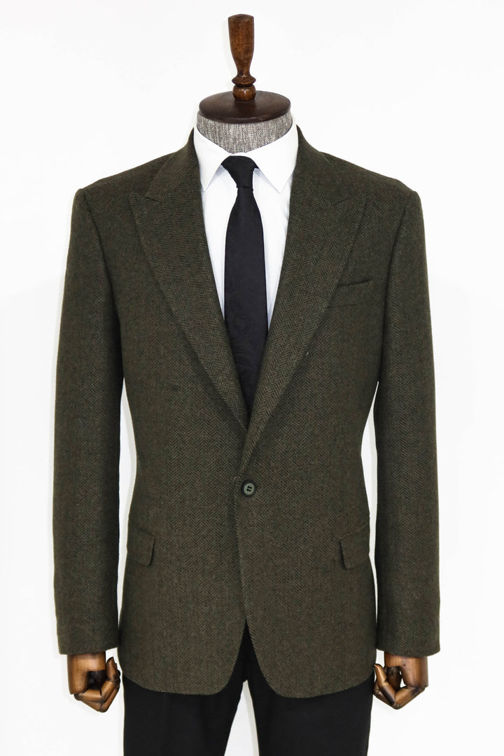 Houndstooth Wool Dark Green Men Blazer and Trousers Combination- Wessi