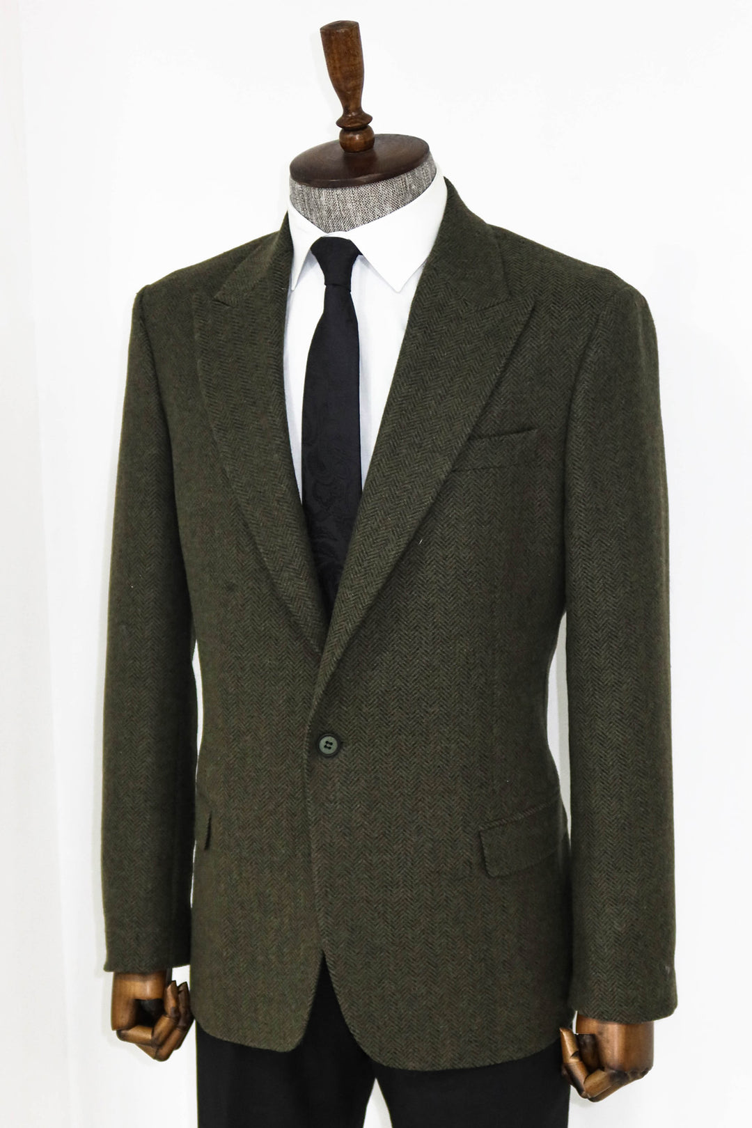 Houndstooth Wool Dark Green Men Blazer and Trousers Combination- Wessi