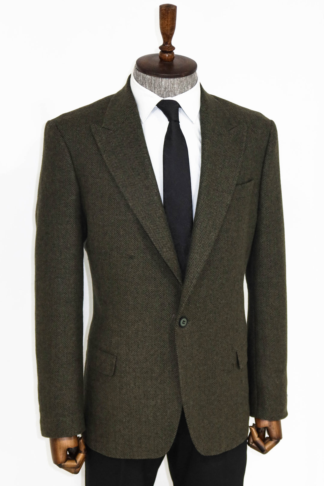 Houndstooth Wool Dark Green Men Blazer and Trousers Combination- Wessi