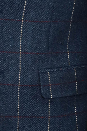 Checked Navy Blue Slim-Fit Blazer - Wessi