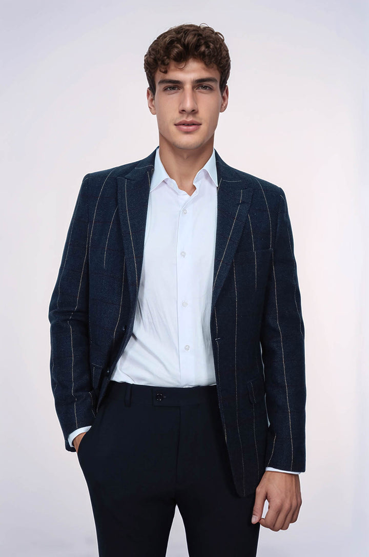 Blazer slim fit a quadri blu navy - Wessi