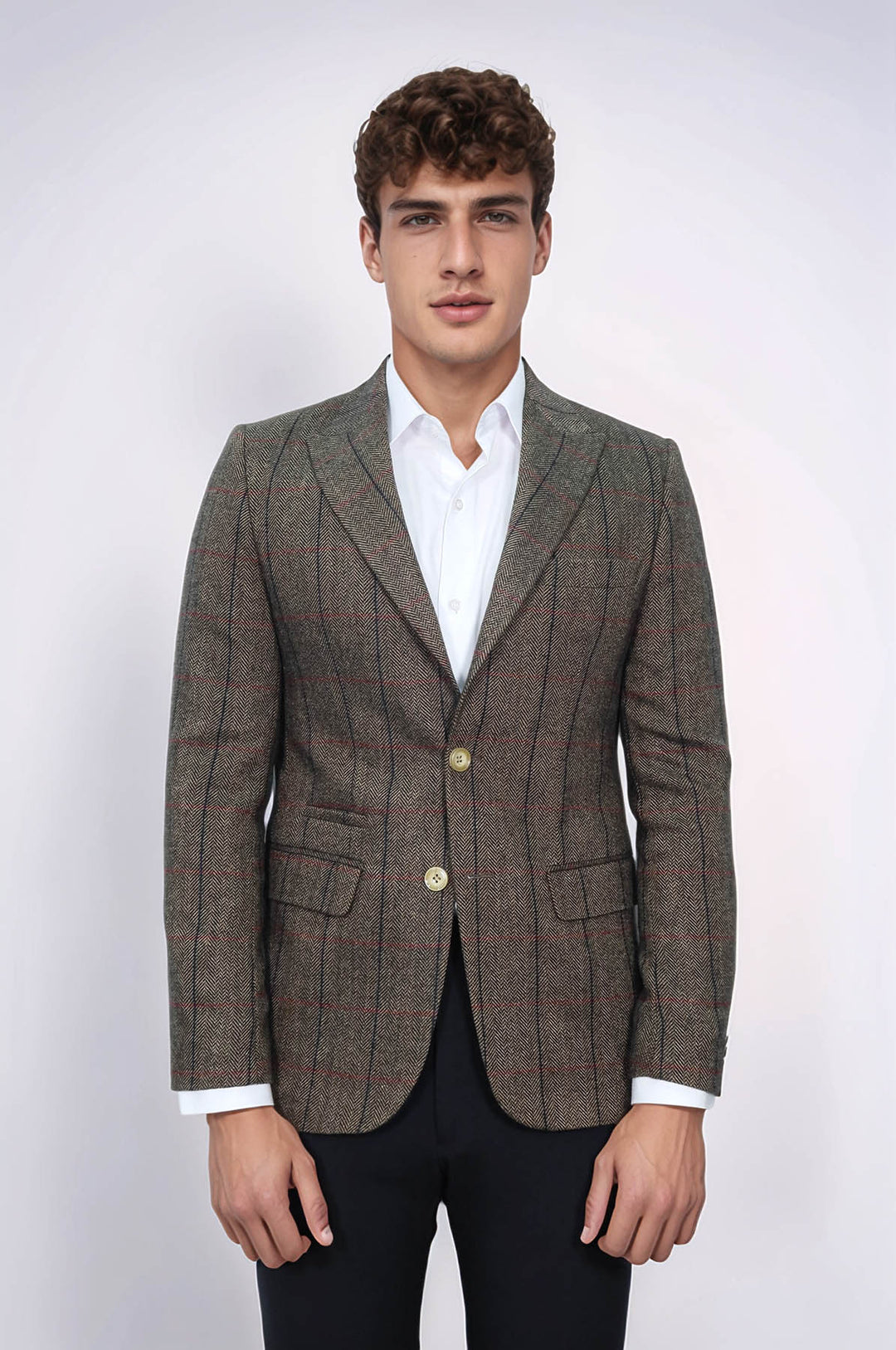 Blazer de hombre slim fit a cuadros marrón - Wessi